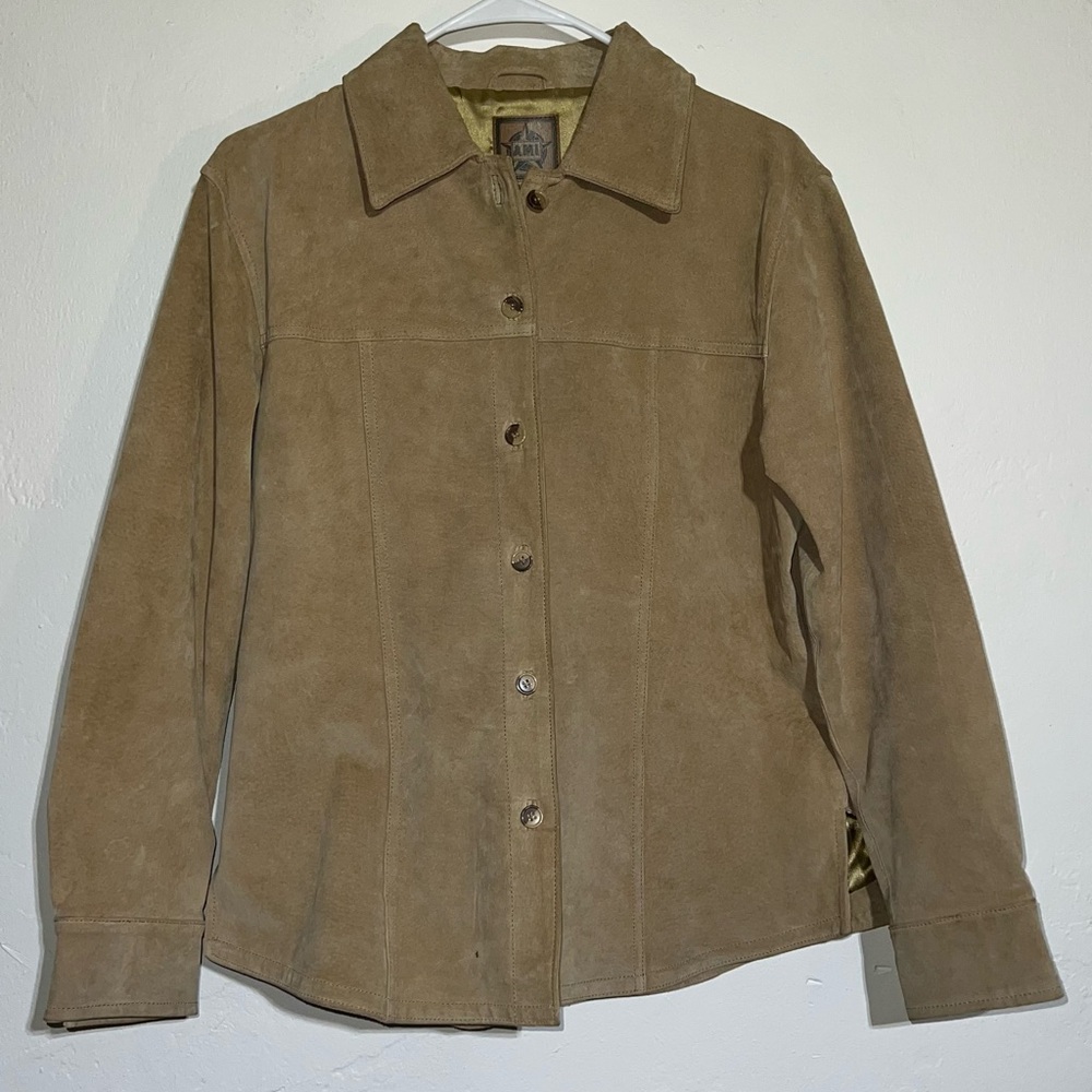 VTG Alexandre Mattiussi Leather Suede Designer Jacket Tan/Gold Satin A.M.I AMI